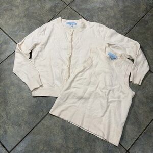 Hill House Home Audrey 100% Merino Wool Crème Cardigan Tank Set Sz L Old Money